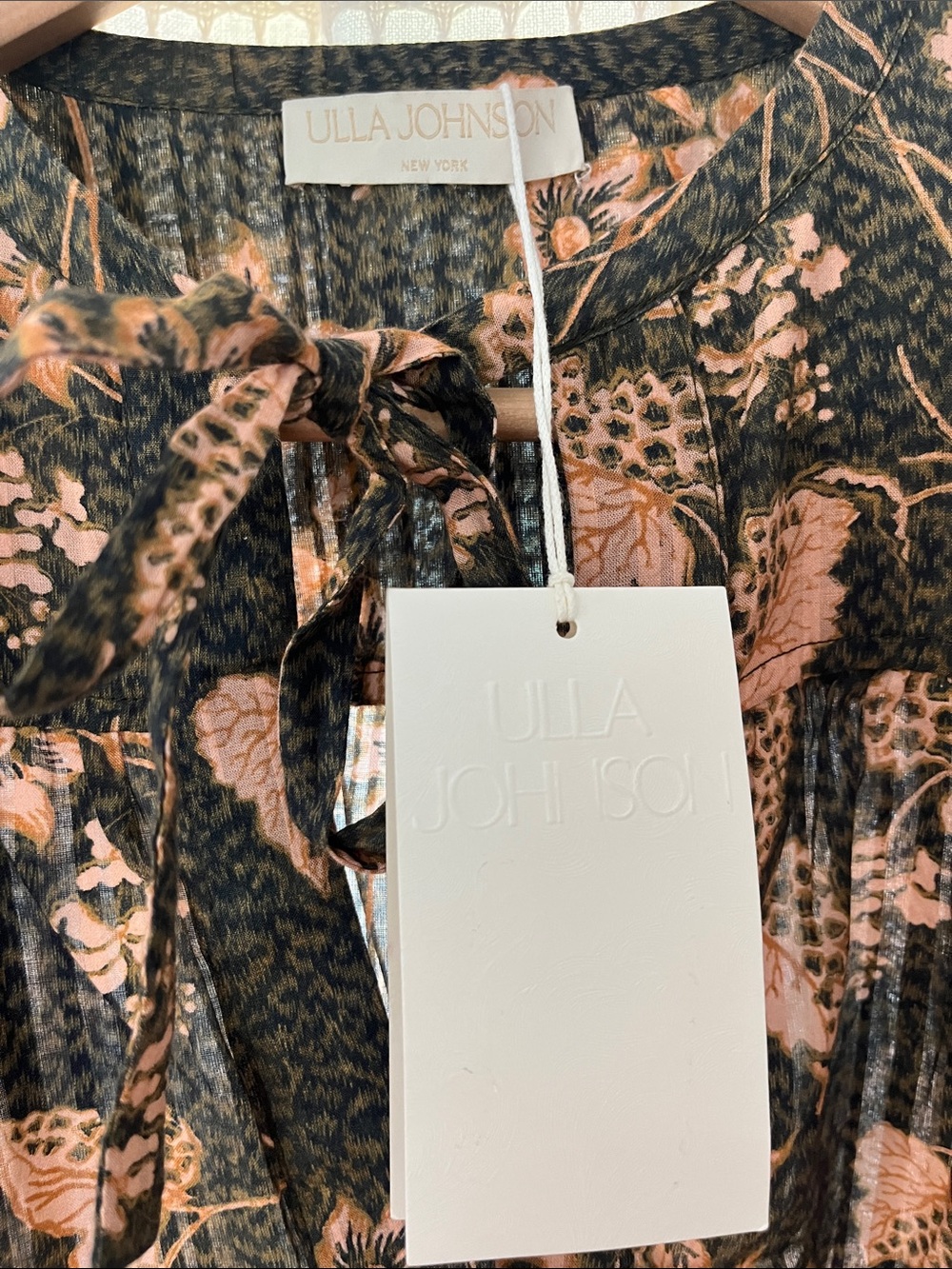 Ulla Johnson Black & Blush Floral Tie-Neck Blouse - Picture 2 of 5